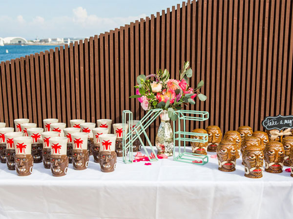 tiki head cups for a wedding party