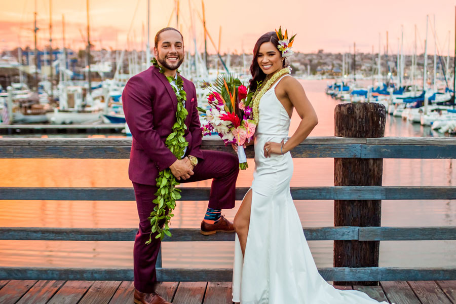 A happy couple near the water