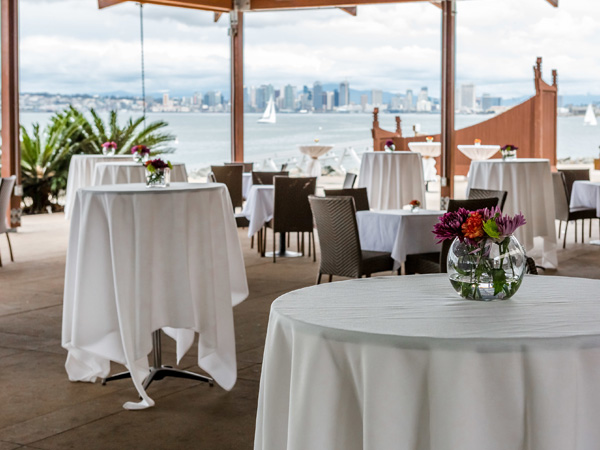 Dining room for wedding reception with view