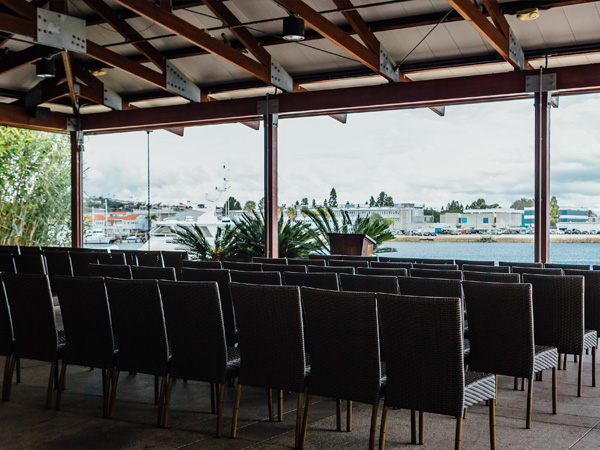 Wedding ceremony set up with a view