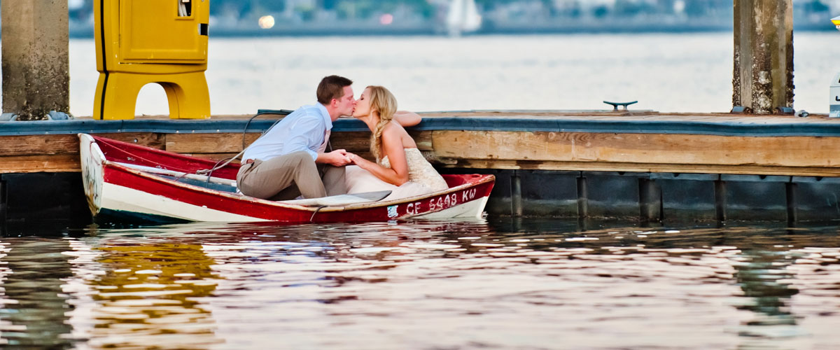 Couple in a small boat on the water